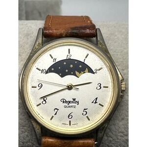 Regency Moon Phase New Battery Ladies Watch 31MM 7.25"‎ Leather Band Vintage R78